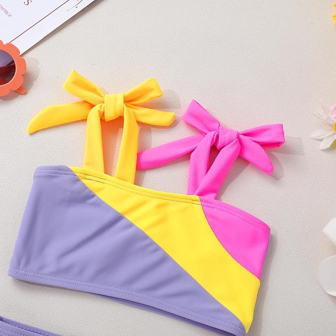 YOUNGER TREE Toddler Girls Two Pieces Swimsuit Color Block Stripe Swimwear - Image 4