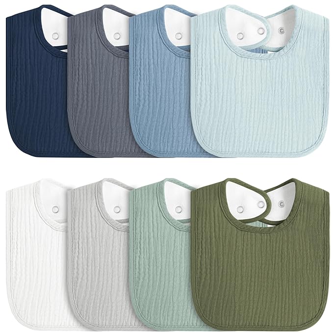 8-Pack Baby Muslin Bibs, Soft Cotton Drool Bibs by MairMore