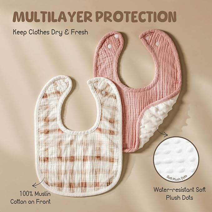 6-Pack Muslin Baby Bibs for Unisex Boys Girls, Cotton Baby Drool Bibs, Drooling - Image 2