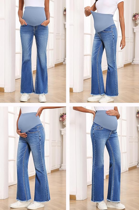 BLENCOT Maternity Jeans for Women Over Belly Pregnancy Pants Comfy Pregnant - Image 4