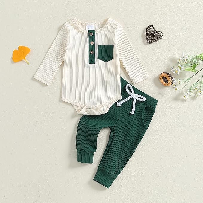 fhutpw Baby Boy Clothes 3 6 12 18 Months Ribbed Knitted Long Sleeve Romper and - Image 2