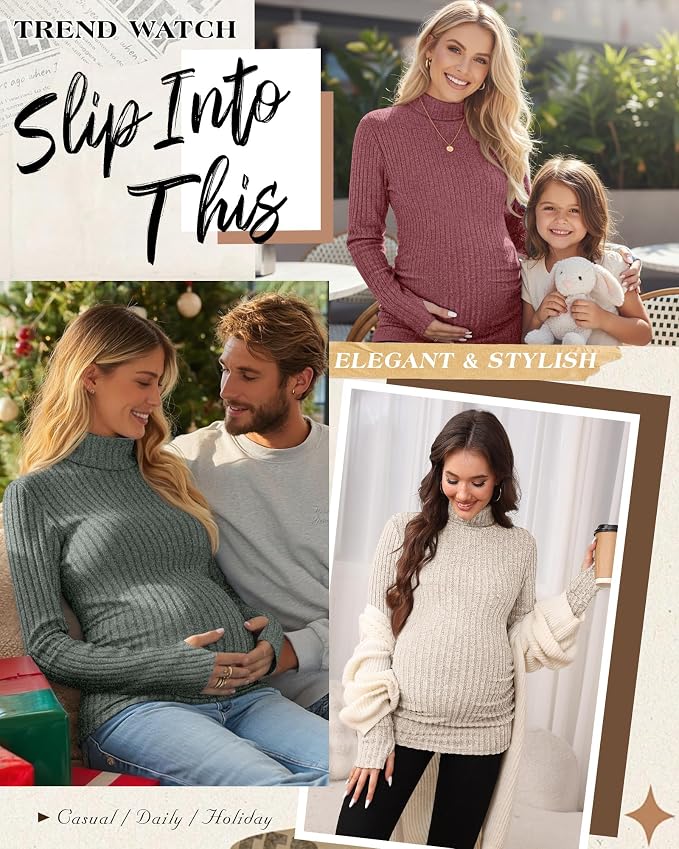 3 Pack Maternity T-Shirts Pregnancy Tops Women Sweater Long Sleeve Turtleneck - Image 4