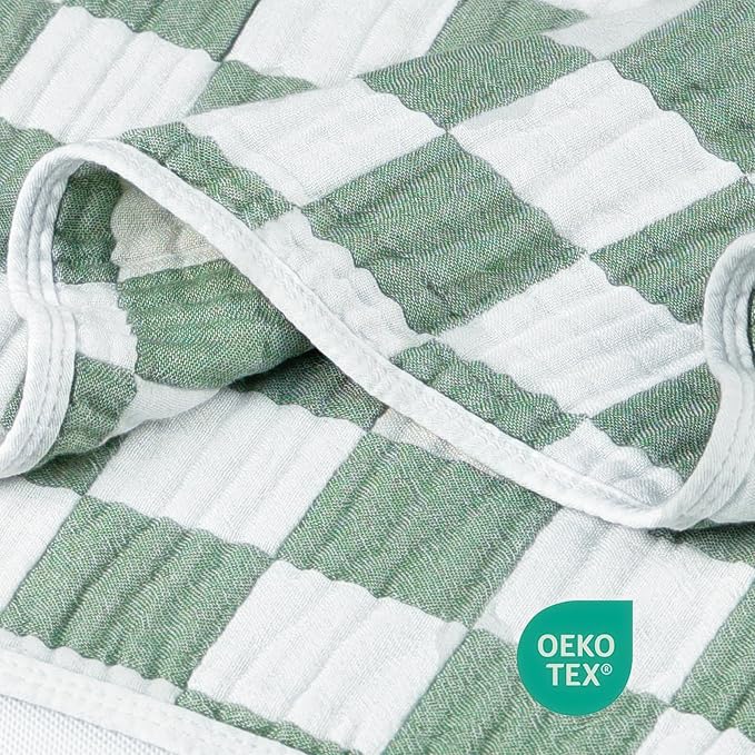 Muslin Baby Blanket Unisex Sage Green Checkerboard Toddler Blanket - Image 2