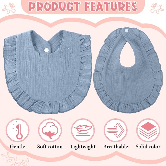 Kenning 18 Pcs Muslin Drool Baby Bibs Baby Girl Ruffle Bibs Absorbent Cotton - Image 3