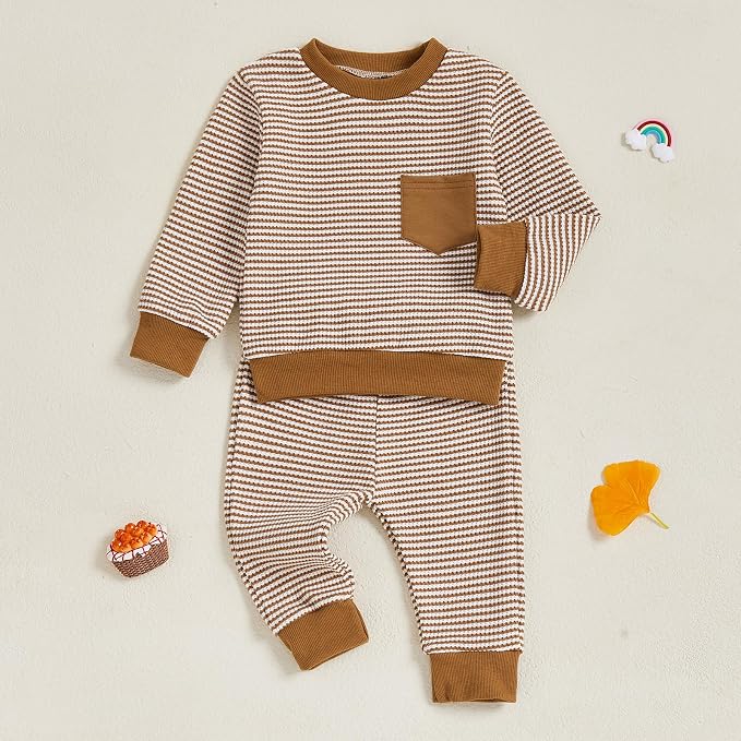Toddler Baby Boy Fall Clothes Waffle Outfit Long Sleeve Color Blocking - Image 6
