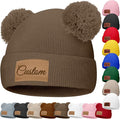 Custom Baby Beanies Personalized Toddler Winter Hats Name Leather Patch Kids by Unknown
