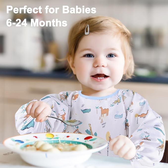 Long Sleeve Baby Bib For Eating Feeding Mess Proof Waterproof Food Smock Bibs - Image 7