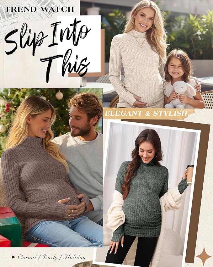 3 Pack Maternity T-Shirts Pregnancy Tops Women Sweater Long Sleeve Turtleneck - Image 4