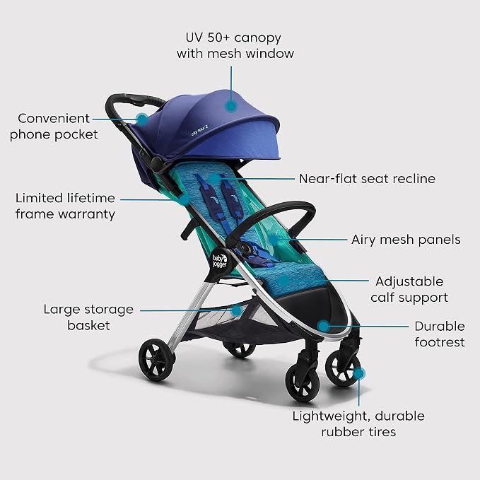 Baby Jogger City Tour 2 Ultra-Compact Travel Stroller Coastal - Image 6