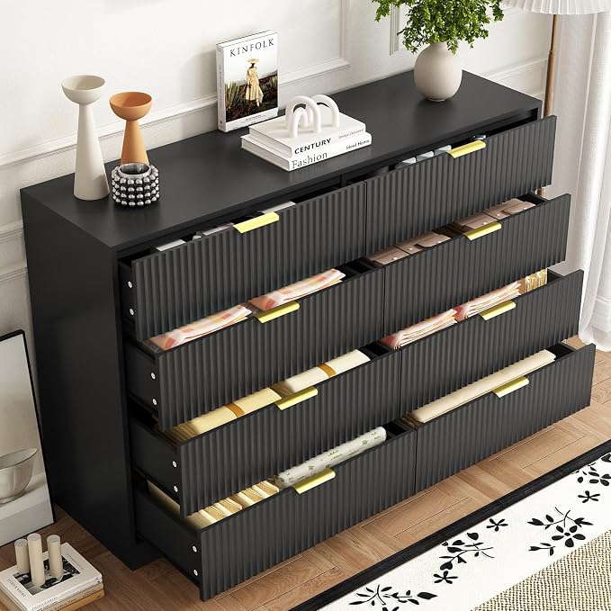 8 Drawer Dresser for Bedroom, Modern Fluted Double Dresser, Wooden Beside Table - Image 8
