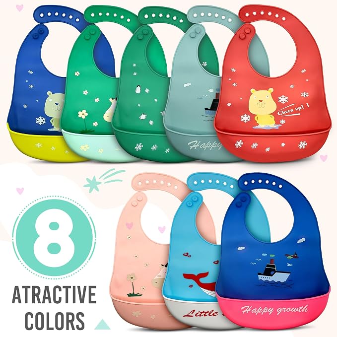 Silicone Baby Bibs Unisex, Self-Feeding, Catch-all Large Pocket, 6-48 months - Image 9