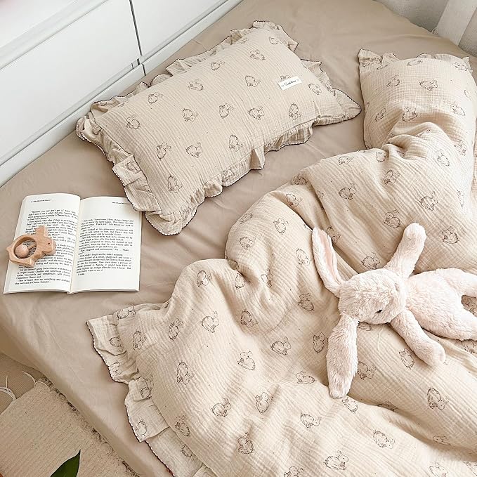 BuLuTu 2-Layer Cotton Muslin Toddler Pillowcase Rabbit Pattern, Soft Breathable - Image 7
