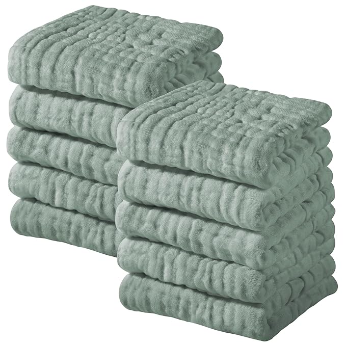 Yoofoss Muslin Baby Washcloths 100% Organic Cotton Face Towels 10 Pack Wash by YOOFOSS