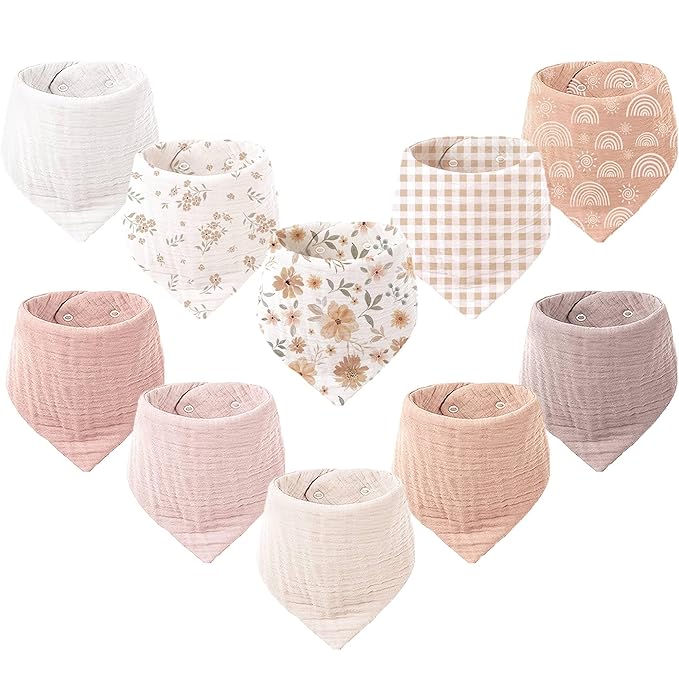 Konssy Muslin Baby Bibs 10 Pack Baby Bandana Drool Bibs 100% Cotton by Konssy