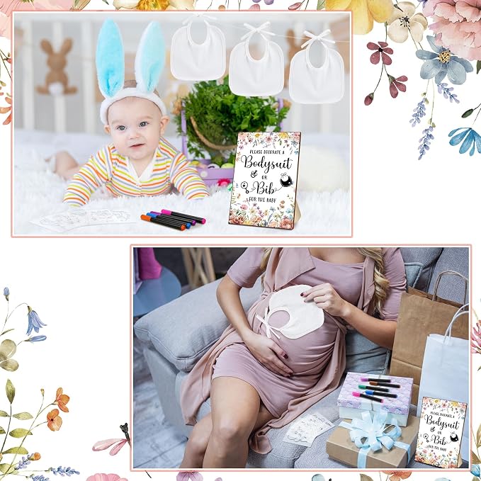 Newwiee 55 Pcs White Bibs for Baby Decorating Design a Bib Decorate Plain - Image 6