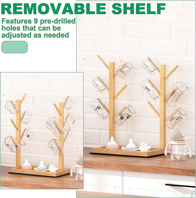 Baby Bottle Drying Rack, Vertical Bamboo Bottle Dryer Holder - Image 4