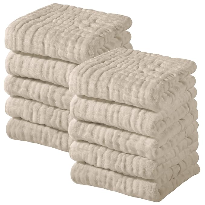 Yoofoss Muslin Baby Washcloths 100% Cotton Face Towels 10 Pack Wash Cloths by YOOFOSS