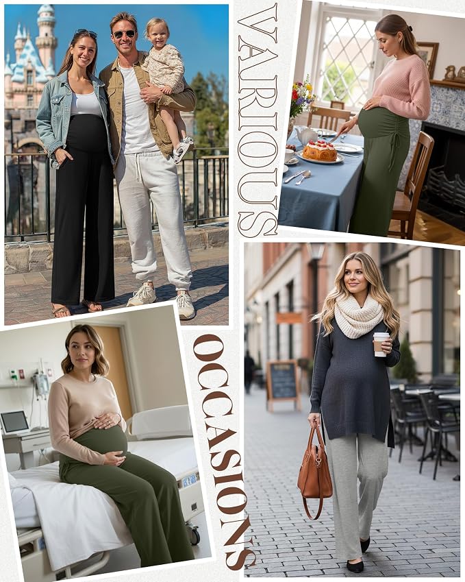 Neer 3 Pack Women's Maternity Pants Over The Belly Loose Pregnancy Pants - Image 5