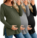 Riyiper 3 Pack Women's Maternity Long Sleeve T-Shirts Round Neck Side Split by Riyiper