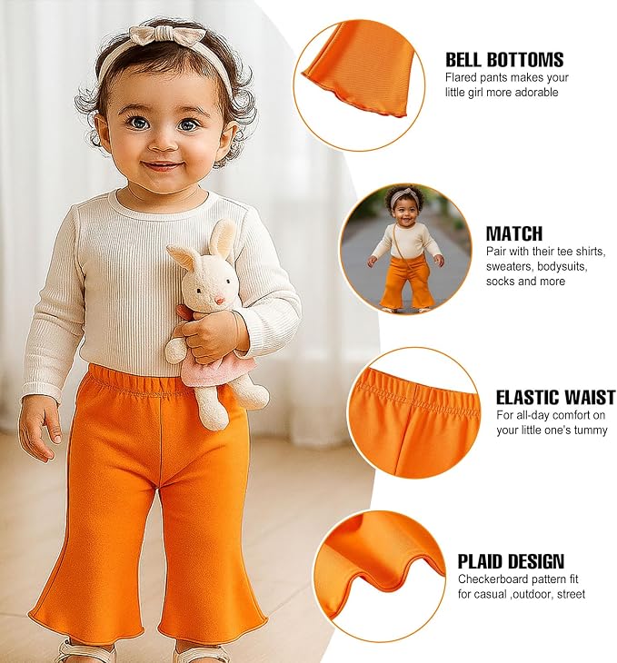 SOBOWO Checkered Baby Girl Flare Pants 3 Pack Toddler Bell Bottoms Plaid Ruffle - Image 3