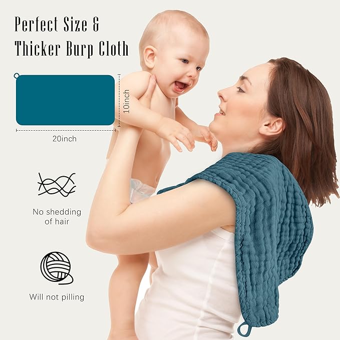 SWEET DOLPHIN 12 Pack Muslin Burp Cloths Large 100% Cotton Burping Clothes - Image 3