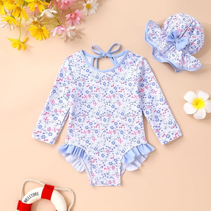 YOUNGER TREE Infant Baby Girls Swimsuit Long Sleeve Swimsuits One Piece - Image 2