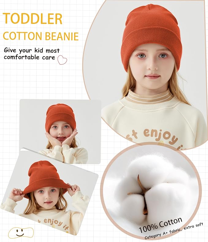 ROYBENS 100% Cotton Baby Beanie Cute Toddler Winter Hat Boys Girls Kids Soft - Image 2