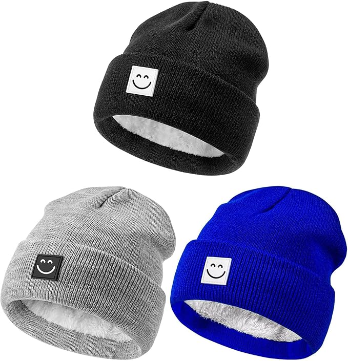 Baby Beanie Hat 3 Packs with Cute Smiley Face, Toddler Girls Boys Baby Hats by Hispeka