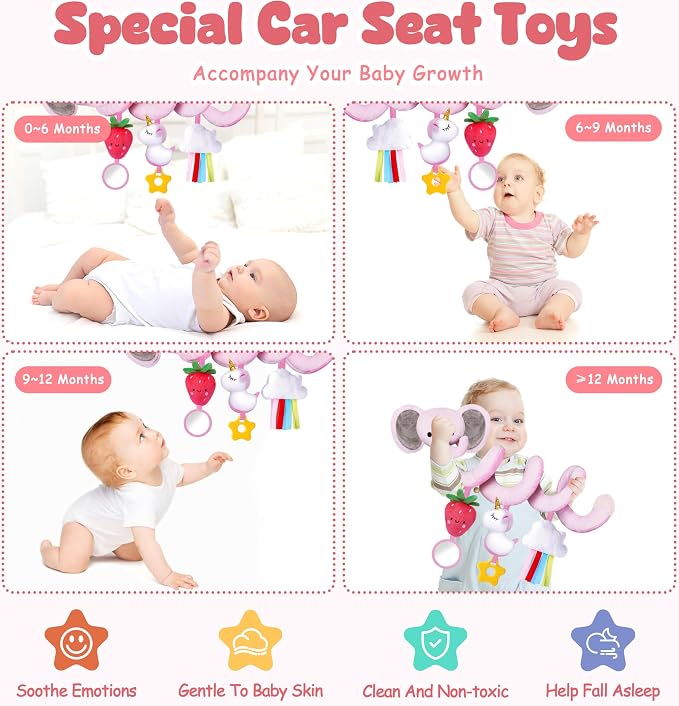Stuffed Spiral Car Seat Toys for Baby Girls 0-6 Months, Perfect Newborn Gifts - Image 5