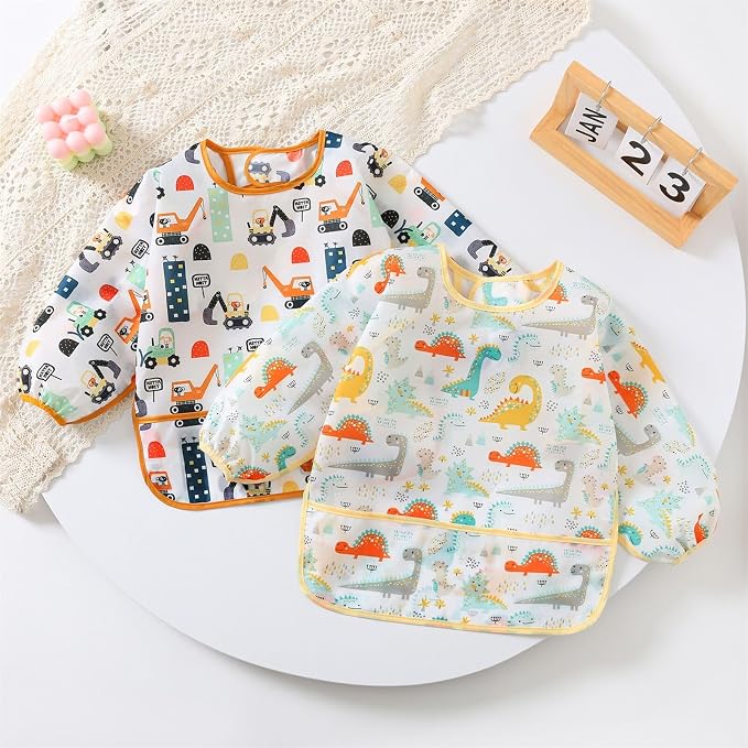 3 Pcs Waterproof Long Sleeves Baby Bibs Weaning Smock Bib 3-24 Months - Image 2