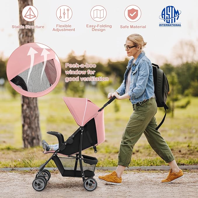 HONEY JOY Lightweight Stroller, Compact Travel Stroller - Image 7