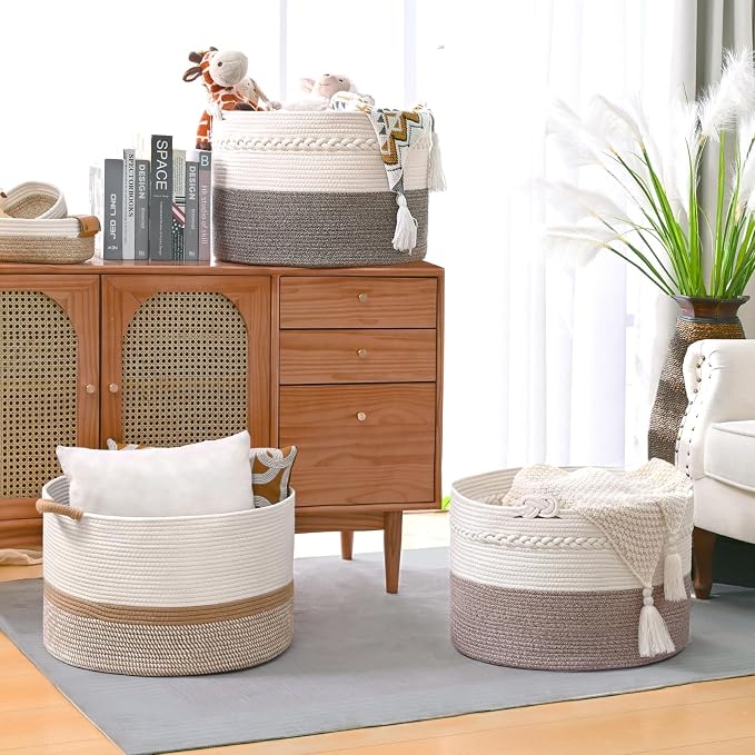 67L Large Blanket Basket, Cotton Rope Blanket Basket Living Room, Baby Laundry - Image 6