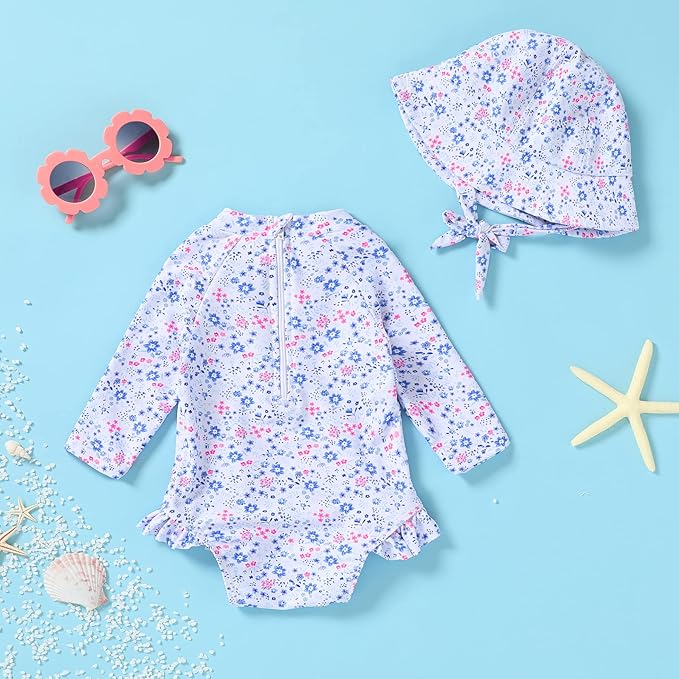 Infant Baby Girl Swimsuit One-Piece Long Sleeve Rash Guard - Image 3