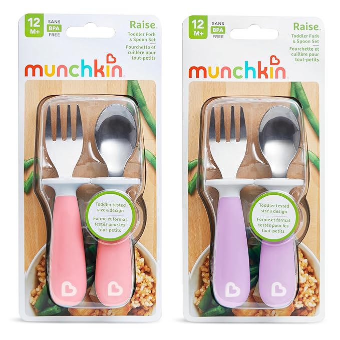 Munchkin® Raise™ Toddler Fork and Spoon Utensil Set, Rest Keeps Tip Off Table - Image 4