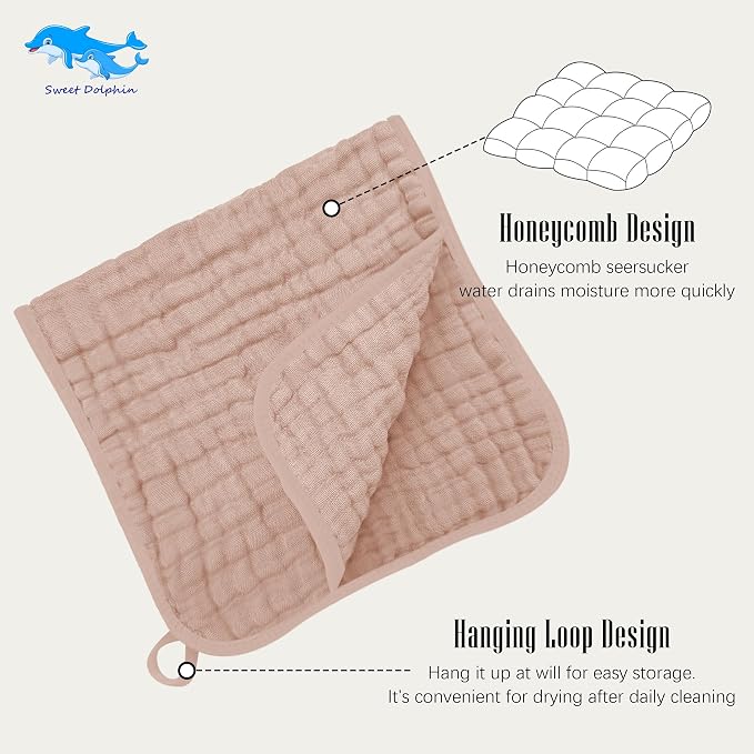 SWEET DOLPHIN 12 Pack Muslin Burp Cloths Large 100% Cotton Burping Clothes - Image 7