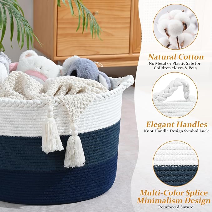 67L Storage Basket for Organizing, Cotton Rope Woven Blanket Basket, Toy - Image 5