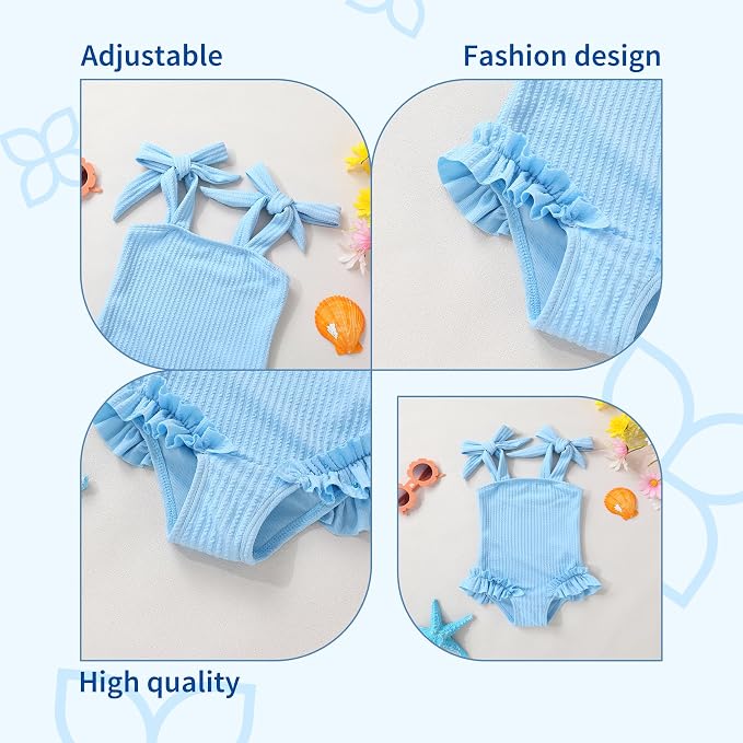 Happy Town Toddler Swimsuit Girl Solid Color Stripe One-Piece Baby Bathing Suits - Image 4
