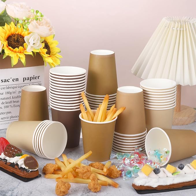 URATOT 60 Pieces 9 Ounce Brown Paper Cups Gradient Color Disposable Coffee Cups - Image 4
