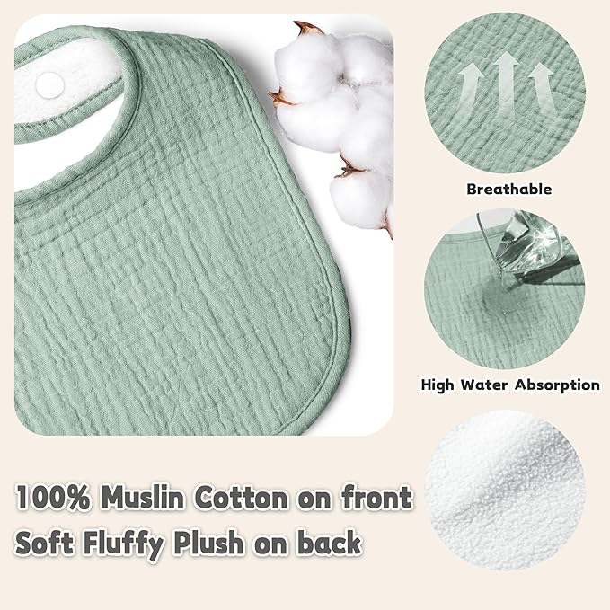 Susurration Muslin Baby Drool Bibs 10Pack Soft Square Adjustable Bandana Bibs - Image 3