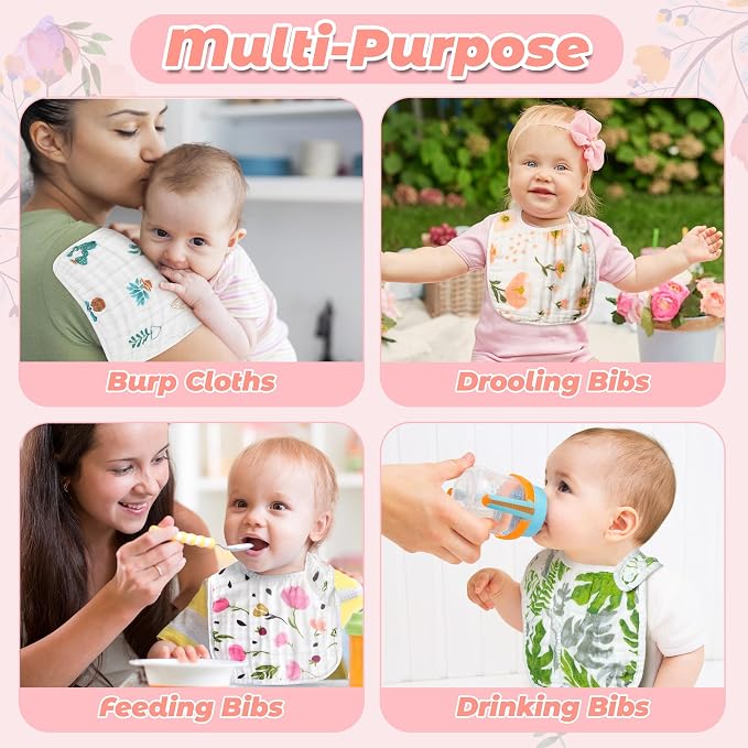 Zainpe 20Pcs Snap Muslin Cotton Baby Bibs Soft Absorbent Adjustable Burp Cloths - Image 6
