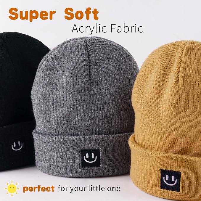 3 Packs Baby Beanie Cute Toddler Beanies Kids Winter Hat Boys Girls Warm Knit - Image 2