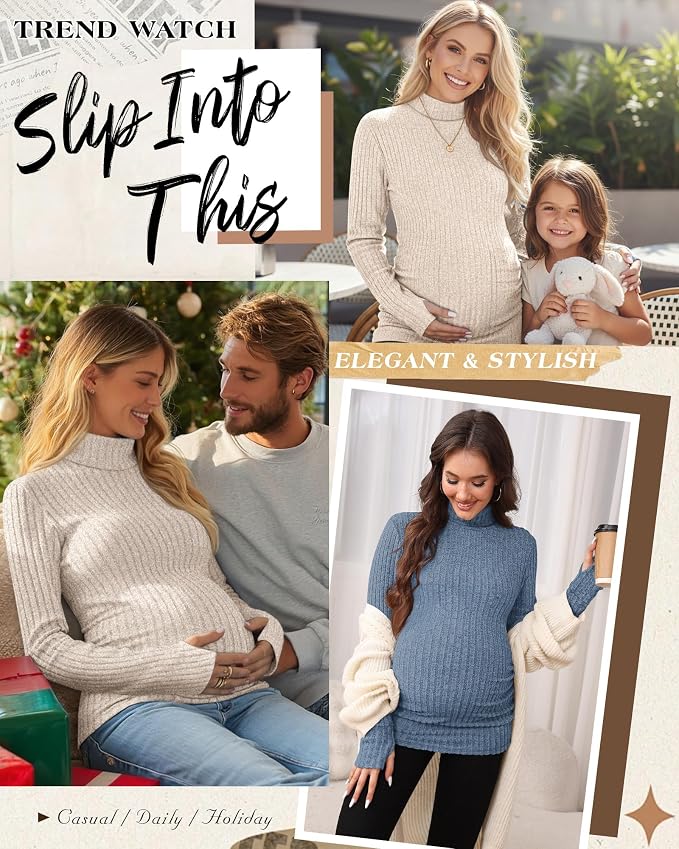 3 Pack Maternity T-Shirts Pregnancy Tops Women Sweater Long Sleeve Turtleneck - Image 4