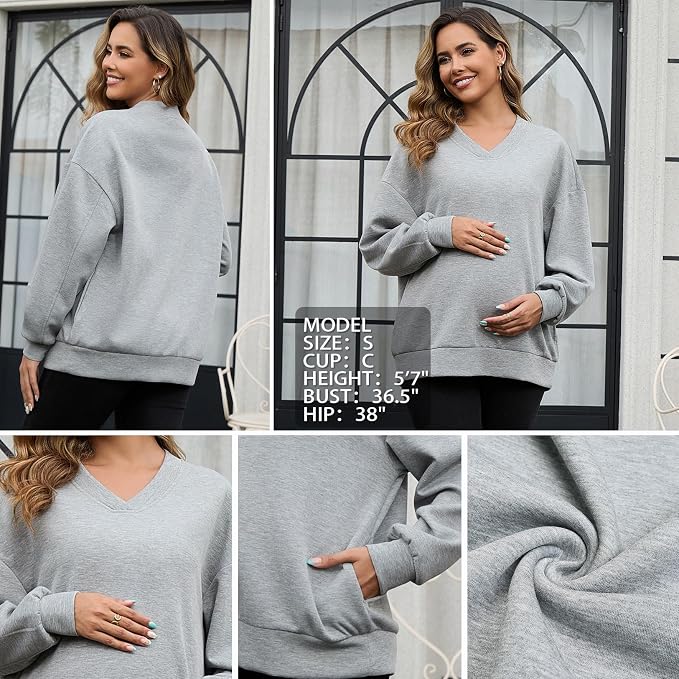 GINKANA Maternity Long Sleeve Shirts V Neck Sweatshirt Casual Tunic Tops - Image 5