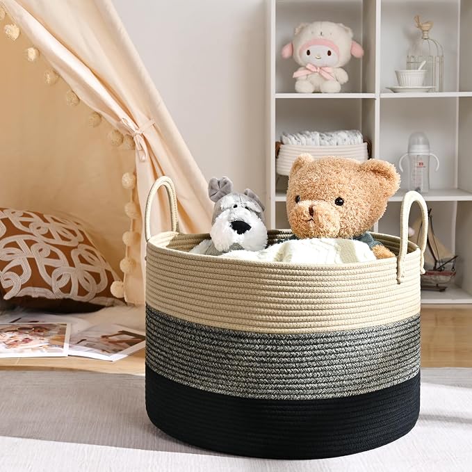 67L Storage Basket for Organizing, Cotton Rope Woven Blanket Basket, Toy - Image 7