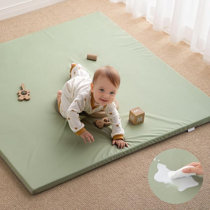 Blissful Diary Vegan Leather Baby Play Mat, 47x47 Thicken Foam Cushioned & by ForEveryBabysBetterLife