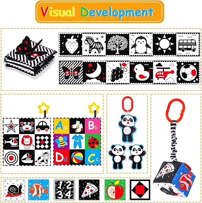 4 PCS Black and White High Contrast Baby Toys 0-3-6 Months Newborn Essential - Image 5