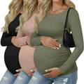 Ficerd 3 Pack Women's Maternity Shirts, Long Sleeve Side Ruched Pregnancy Tee by Ficerd