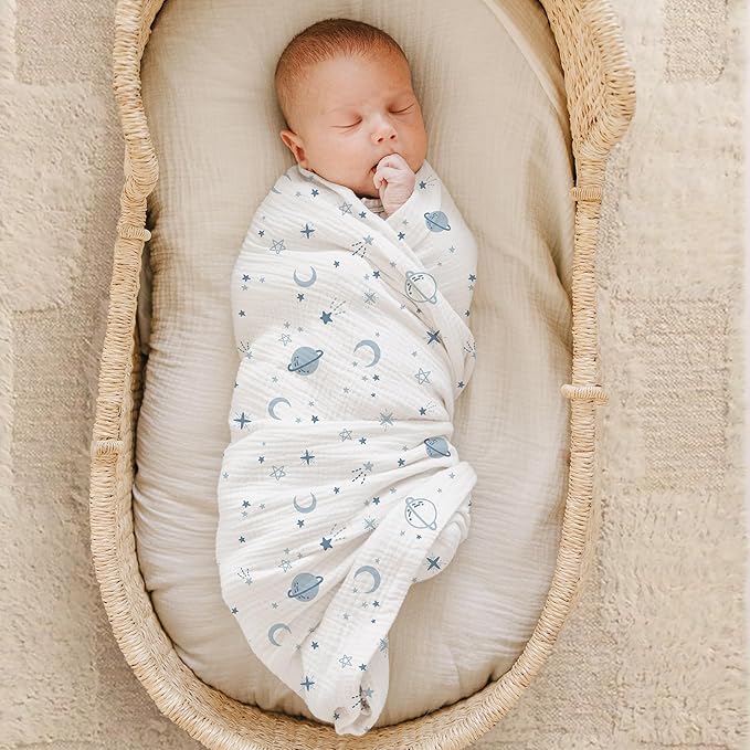 Konssy Muslin Swaddle Blankets for Boys Girls, 2 Pack Receiving Baby Blanket - Image 3