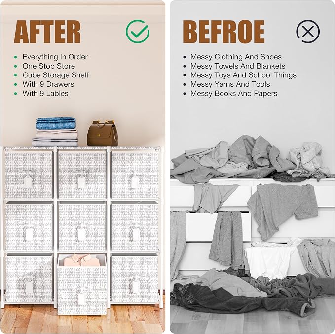 9 Cube Storage Organizer with Printed Drawers, Toy Cubby Storage - Image 7