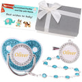 Personalized Pacifier with Name, Customized Pacifier Clip Set with Gift Box by Munchewy